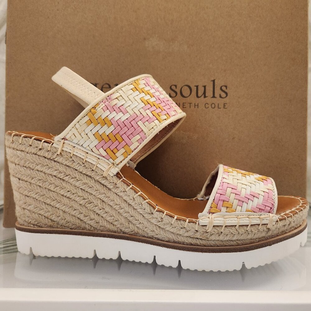 Gentle Soul Women's Elyssa Two-Band Braid Wedge Sandals. Multi. NIB. Size 8.5